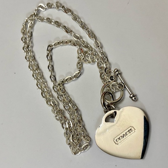 Coach, Shocking Pink Heart Enamel Silver Tone Pendant Necklace - Picture 7 of 9